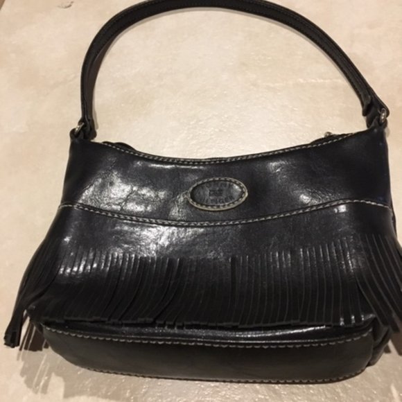 ✨HP✨Tommy Hilfiger Black Leather Fringed Mini Bag Satchel 7.5"x4.5" - Picture 1 of 16